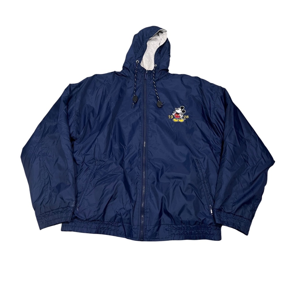 Disney Store Mickey Mouse Windbreaker Jacket Mens Large Blue Vintage Hooded